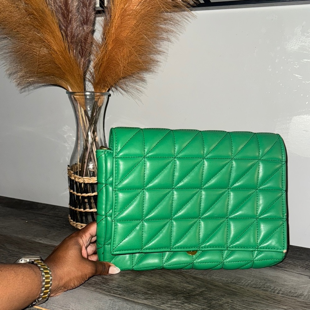Zara Green Quilted Leather Bag